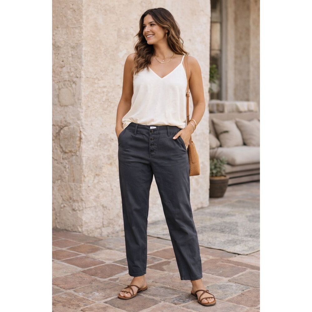 Bevy Flog Gray Button Up Cotton Pants Trousers  Women's Size 28